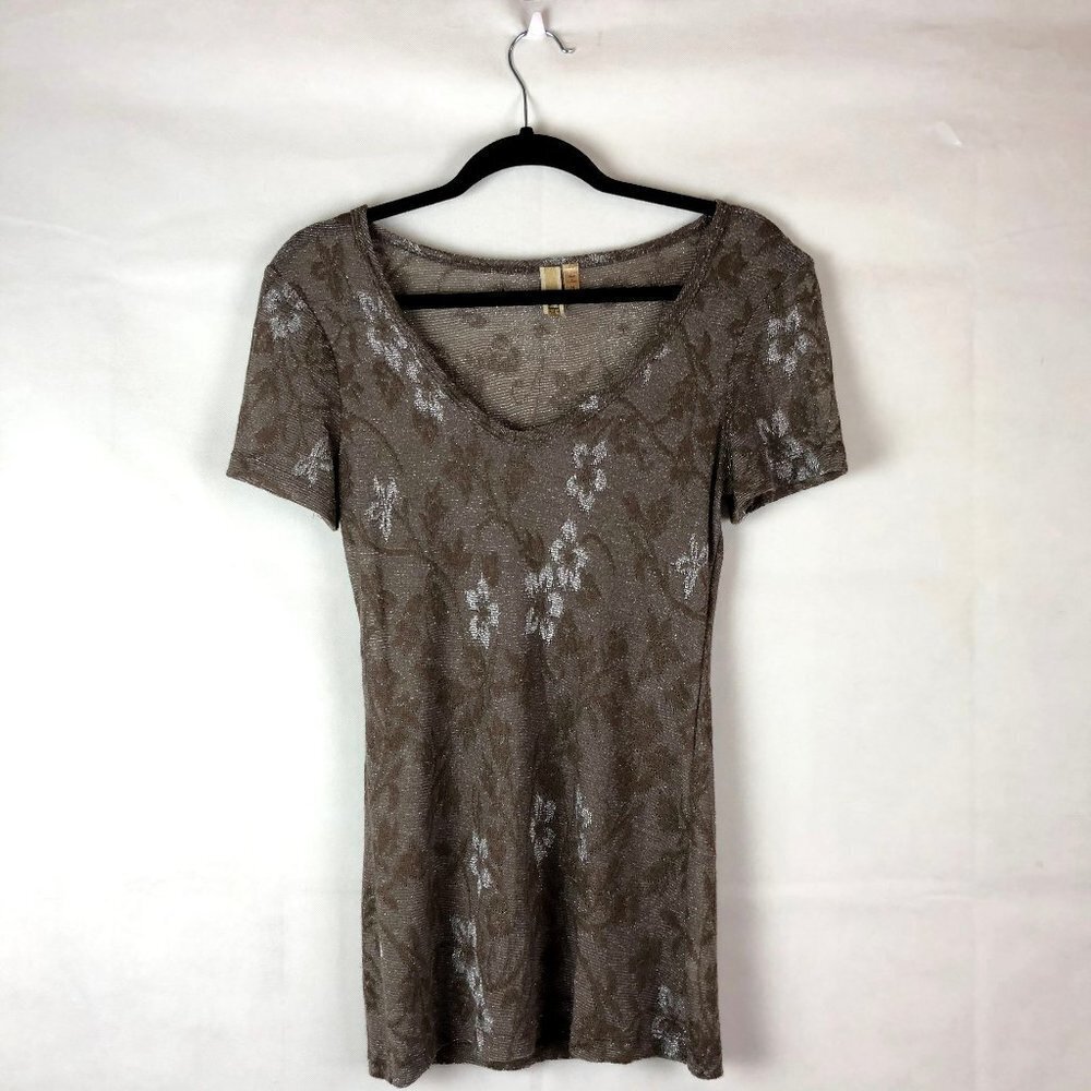 METALLIC Floral Print Top M